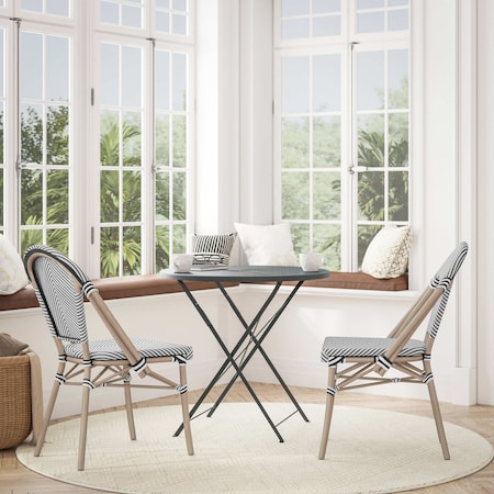 Flash Furniture Marseille French Bistro Stacking Chair, Blk Textilene Back & Seat, Aluminum Frame, Lght Natural, 2PK 2-SDA-AD642107-BLKWH-LTNAT-GG